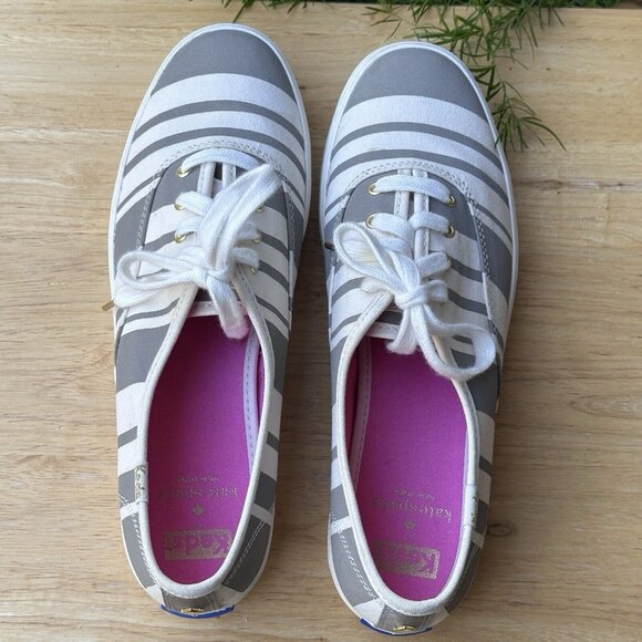 Keds Kate Spade Platform Triple Decker Women's Size 7.5 White Gray Striped Clean - Picture 2 of 12